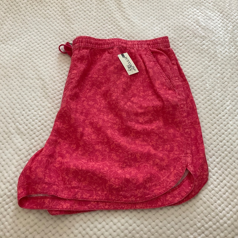 Terra & Sky Floral Print Linen Blend Pull‎ On Shorts - Pink/Orange - Size…